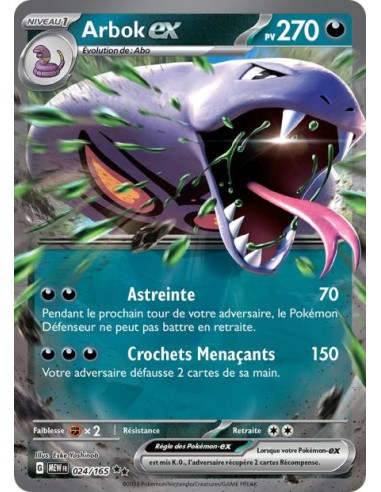 Arbok ex 24/165 - Carte Pokémon Ecarlate et Violet 151 E&V 3.5 [FR] - Cartes à l'unité Pokémon | Keytwo.be votre boutique Pokémo
