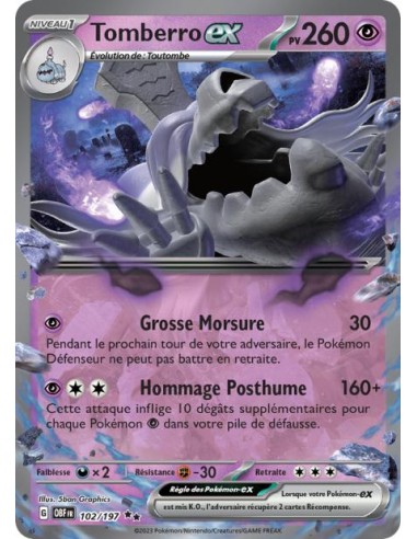 Tomberro ex 102/197 - Carte Pokémon Flammes Obsidiennes [FR] - Cartes Pokémon Françaises | Keytwo.be votre boutique Pokémon de r